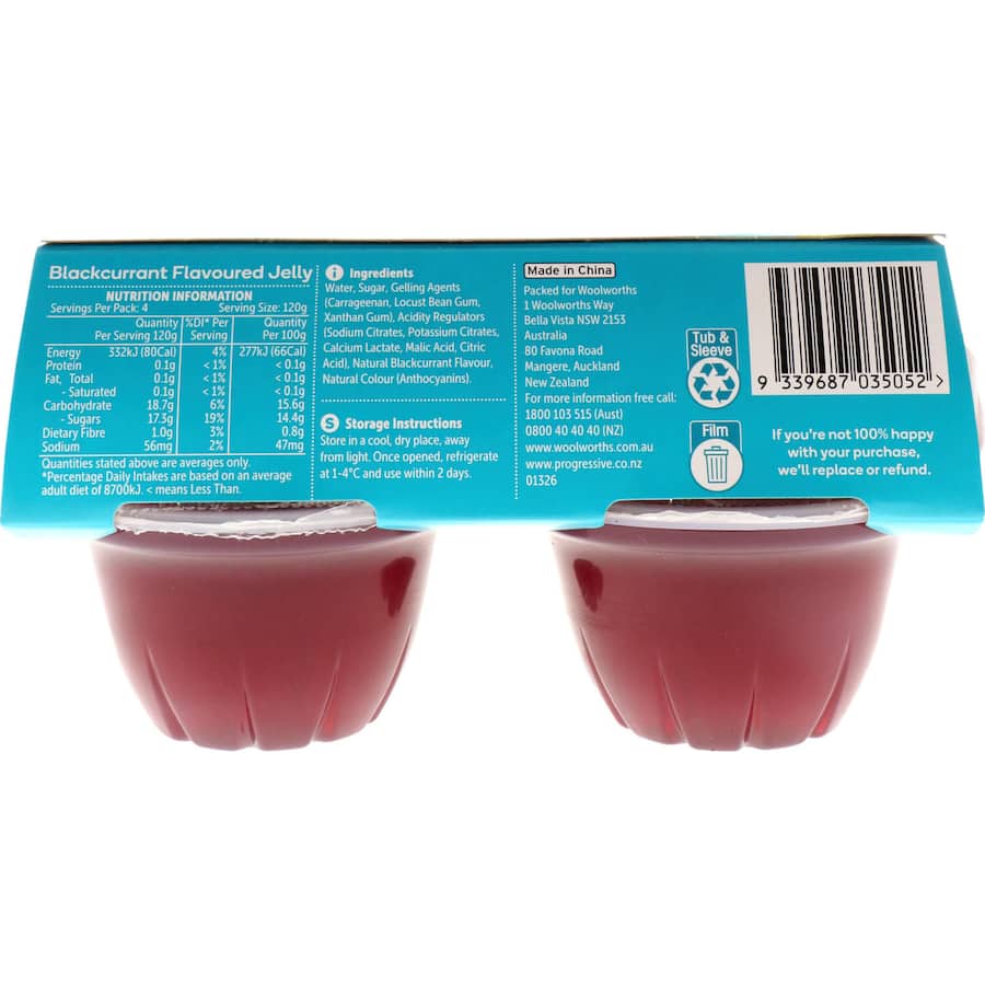Woolworths Jelly Blackcurrant Flavoured 120g pottles 4pack