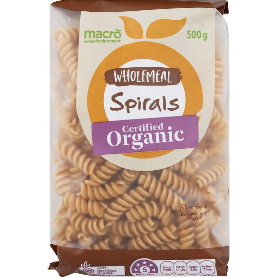Macro Organic Pasta Spirals Wholemeal 500g