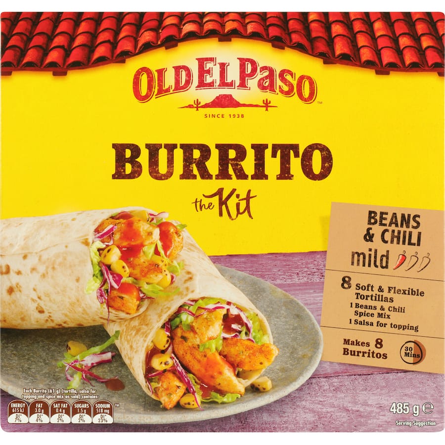 Old El Paso Burrito Kit Beans & Chilli 8 pack 485g
