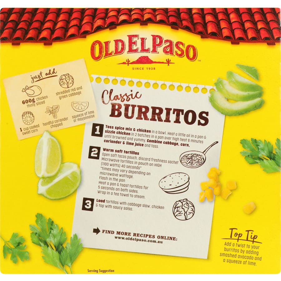 Old El Paso Burrito Kit Beans & Chilli 8 pack 485g