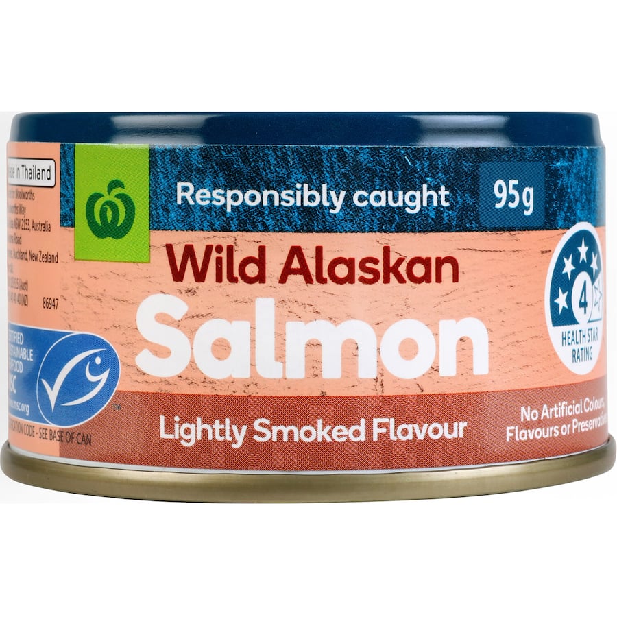 Woolworths Salmon Lightly Smoked Wild Alaskan Tear tab can 95g