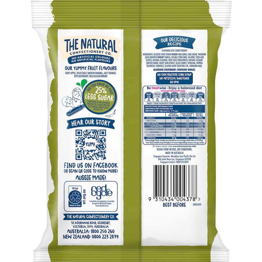The Natural Confectionery Co. Lollies Frogs Reduced Sugar 220g