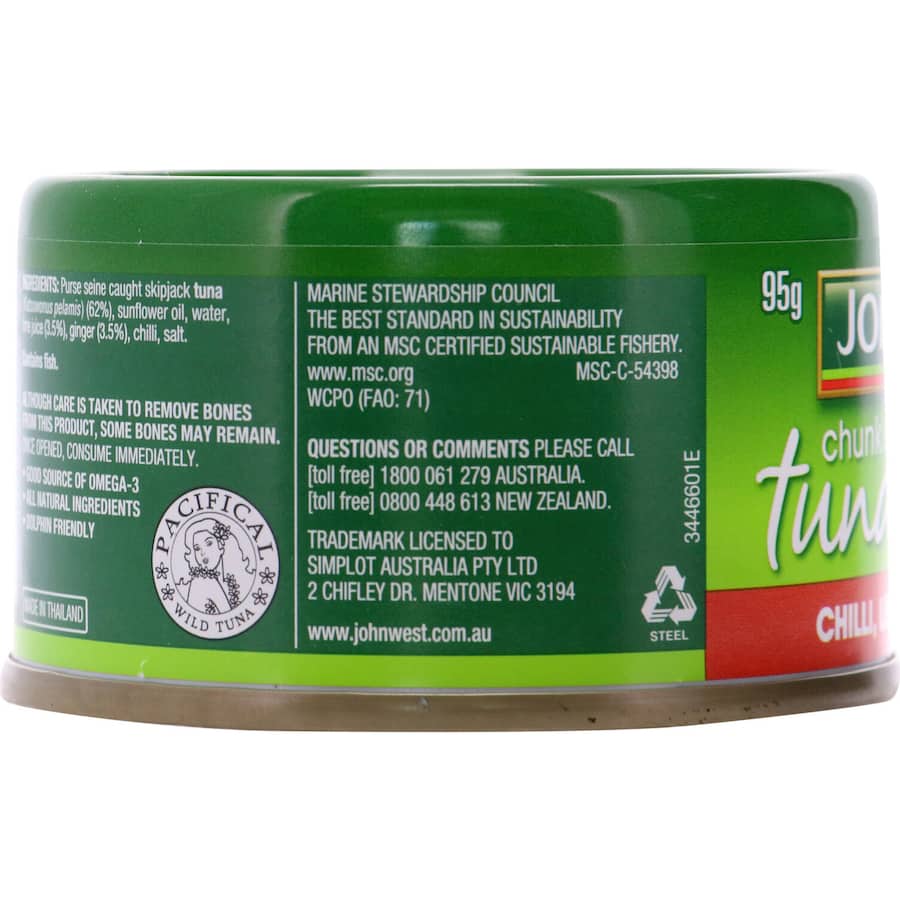John West Tuna Chunks Tuna Chilli, Lime & Ginger In Oil Tear tab can 95g
