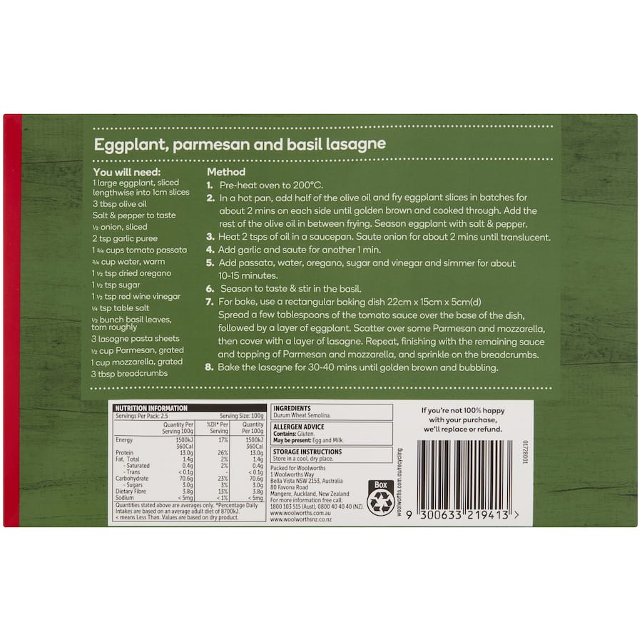 Woolworths Pasta Lasagne Sheets 250g