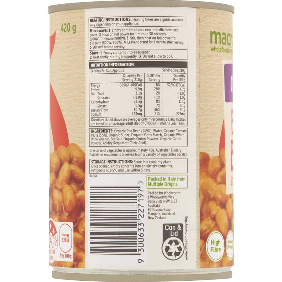 Macro Organic Baked Beans In Tomato Sauce Can 420g
