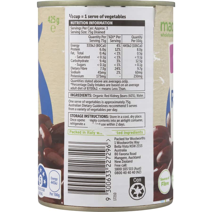 Macro Organic Red Kidney Beans No Added Salt Can 425g