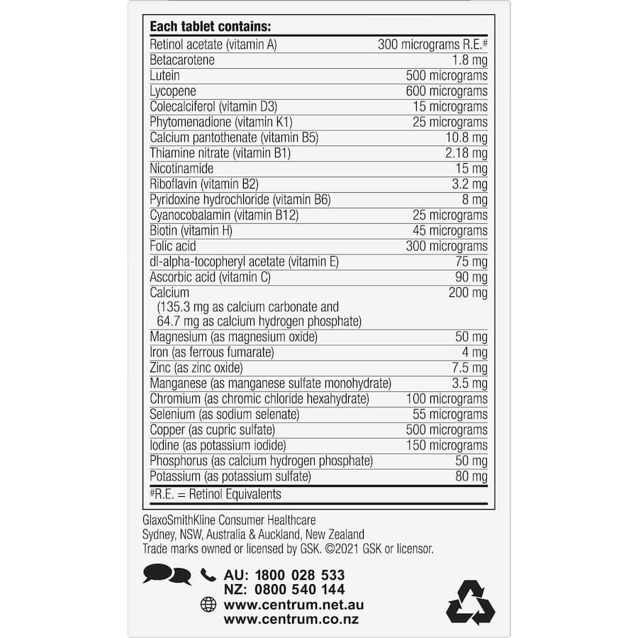 Centrum Advance 50+ Daily Multivitamin Supplement Tablets 60pack