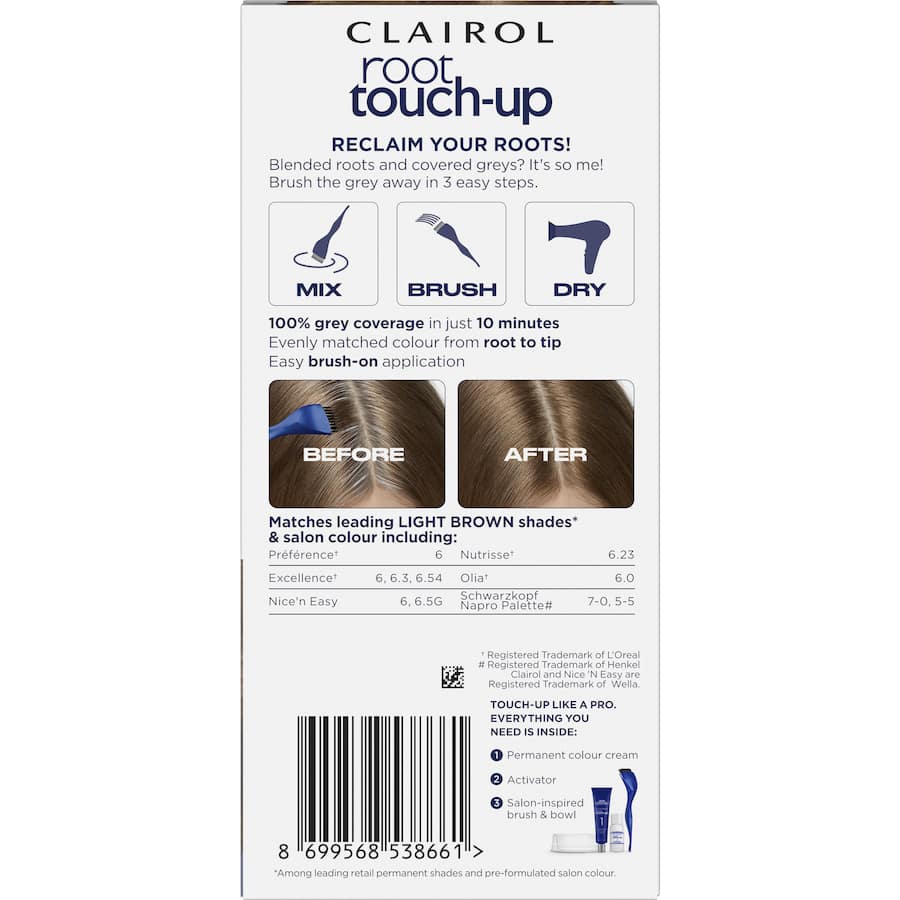 Clairol Nice N Easy Hair Colour Root Touch Up Light Brown 6 1pack