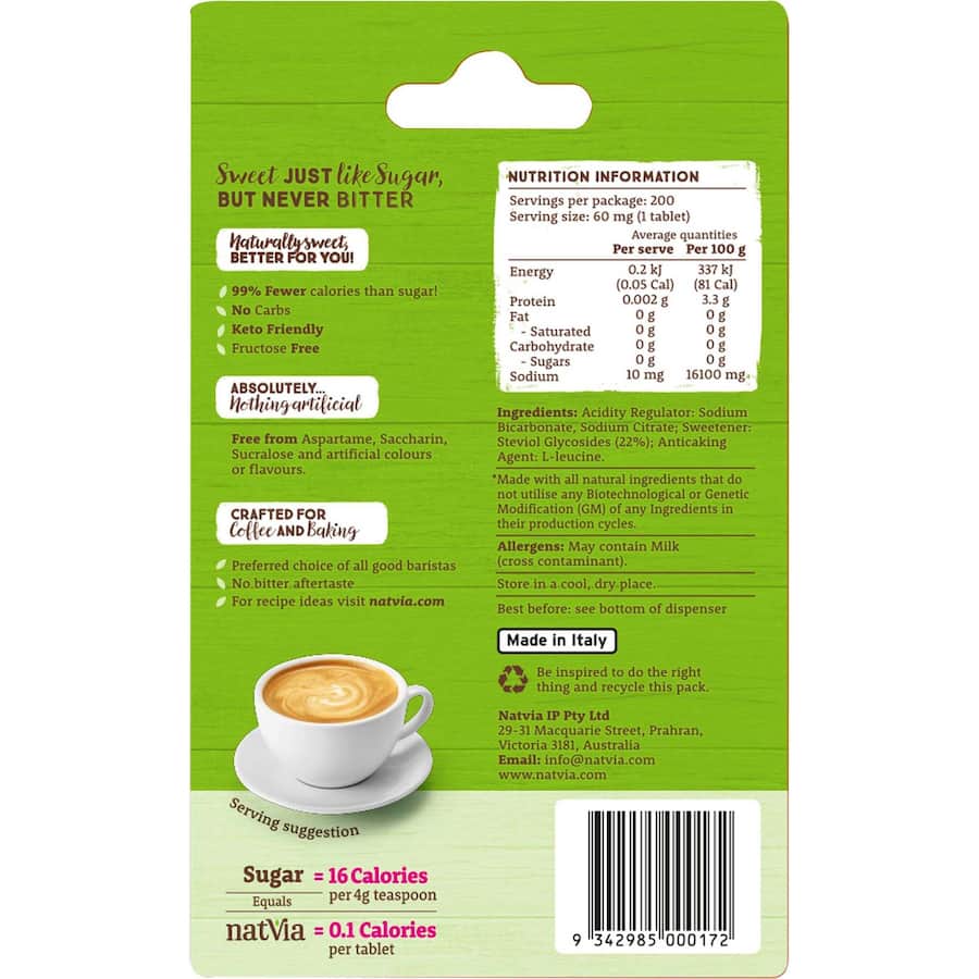 Natvia Sugar Substitute Stevia White Sweetener Tablets 200pack