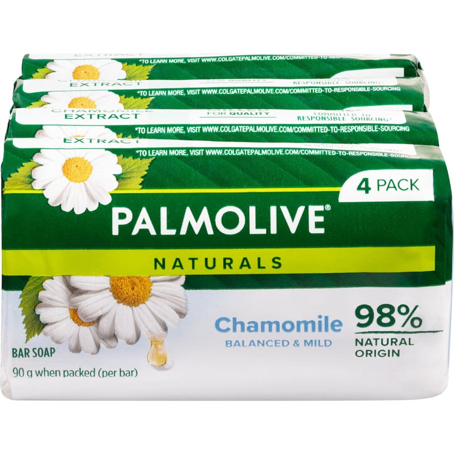 Palmolive Naturals Bar Soap Balanced & Mild Chamomile 90g bars 4pack