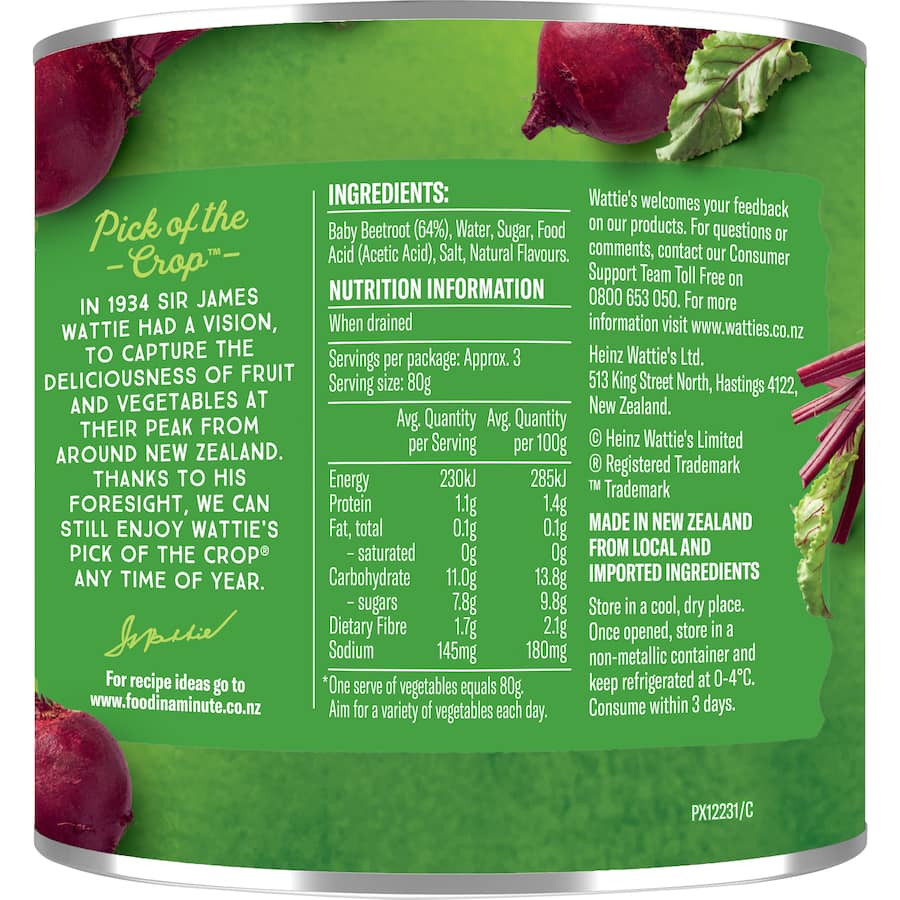 Watties Beetroot Baby  Can 450g