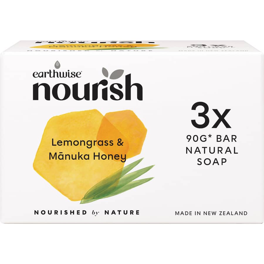 Earthwise Nourish Soap Lemongrass & Manuka Honey 90g bars 3pack