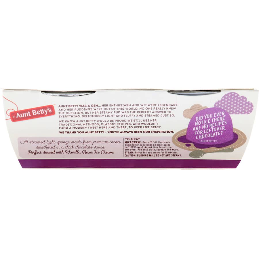 Aunt Bettys Steamed Pudding Chocolate 190g 95g pottles 2pack