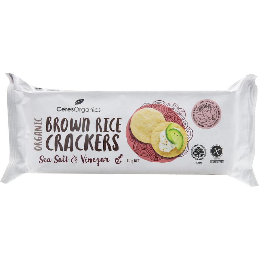 Ceres Organics Brown Rice Crackers Salt & Vinegar 115g