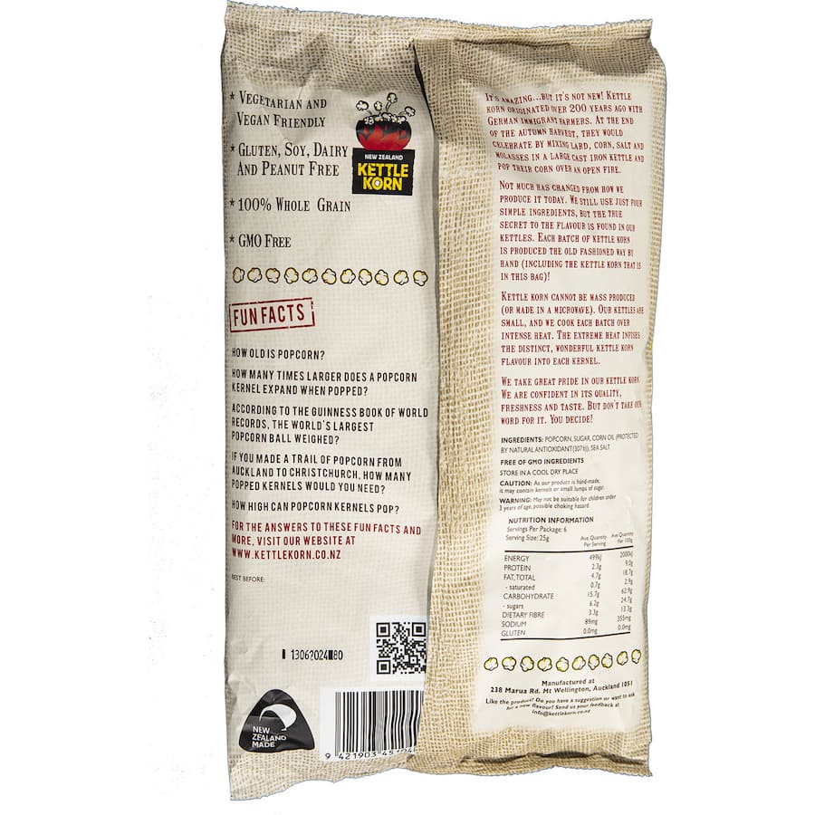 NZ Kettle Korn Popcorn Slightly Salted Slightly Sweet 150g