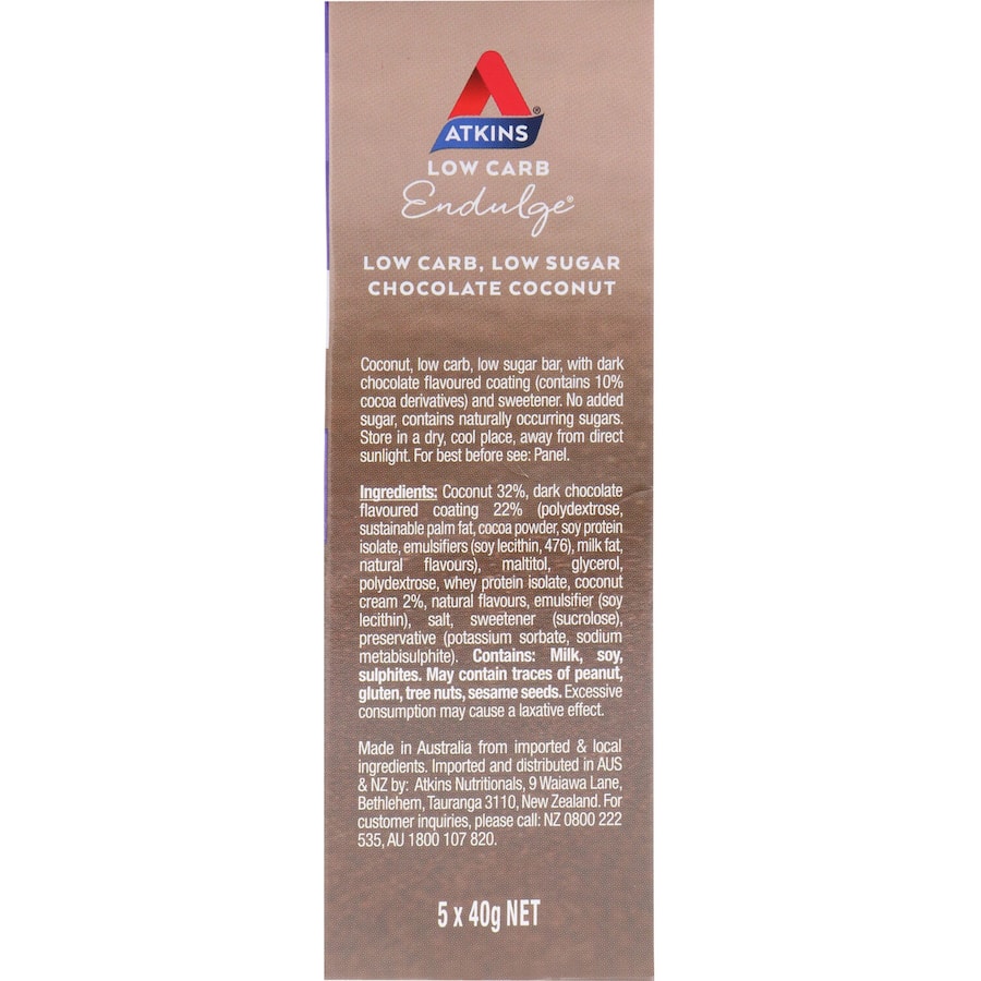 Atkins Endulge Nutrition Bar Chocolate Coconut 5pack