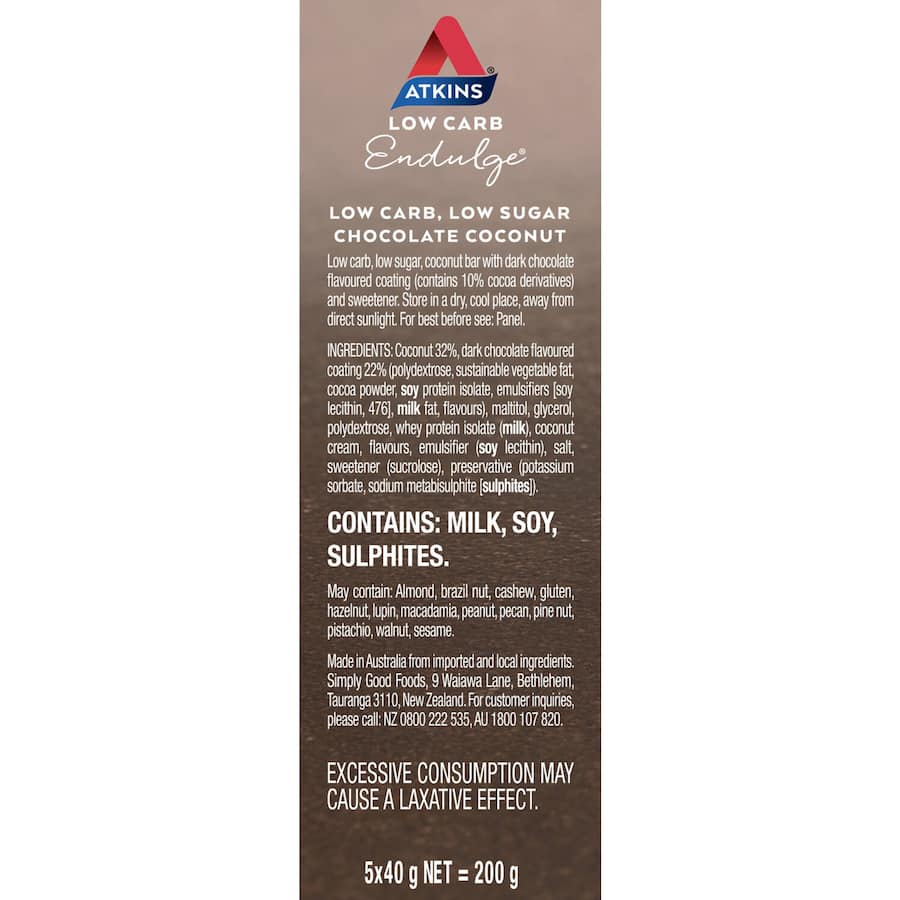 Atkins Endulge Nutrition Bar Chocolate Coconut 5pack
