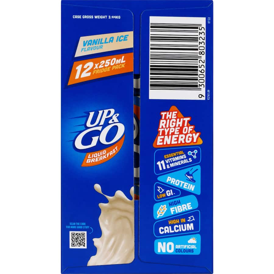 Sanitarium Up & Go Liquid Breakfast Vanilla Ice Fridge Pack 12pk 250mL