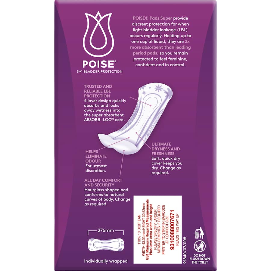 Poise Womens Continence Pads Super 14pack