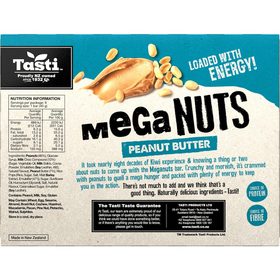 Tasti Mega Nuts Nut Bars Peanut Butter 6pk 240g