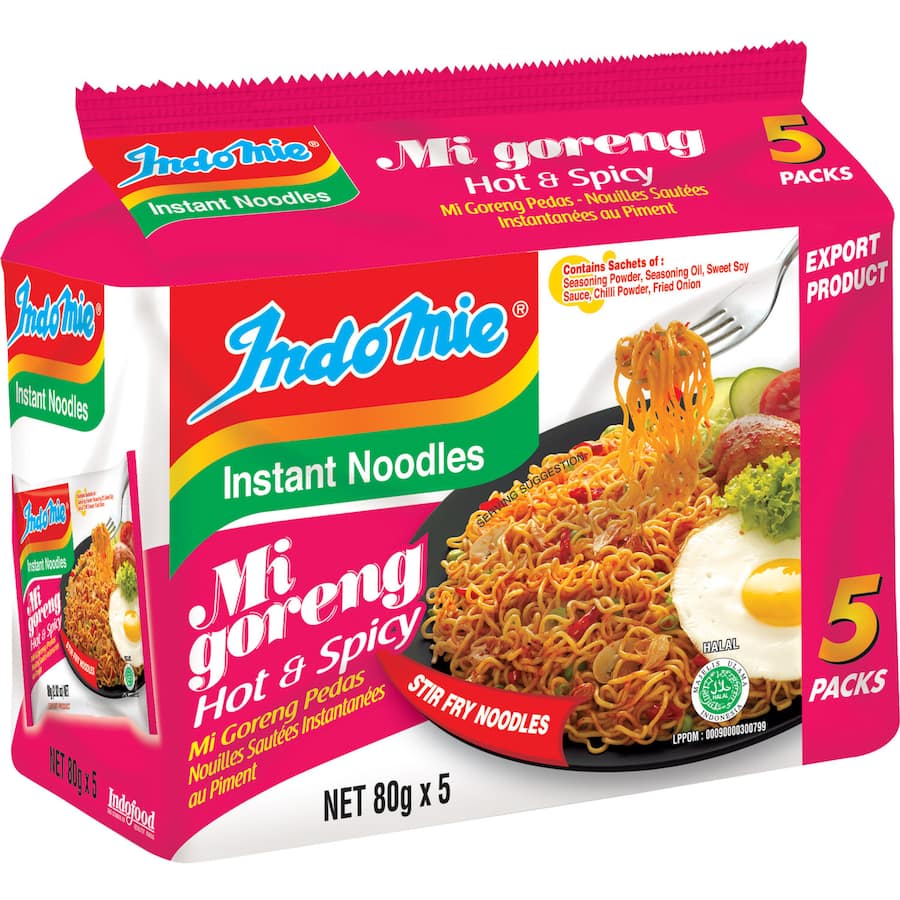 Indomie Instant Noodles Hot & Spicy Multi Pack 5pk 400g