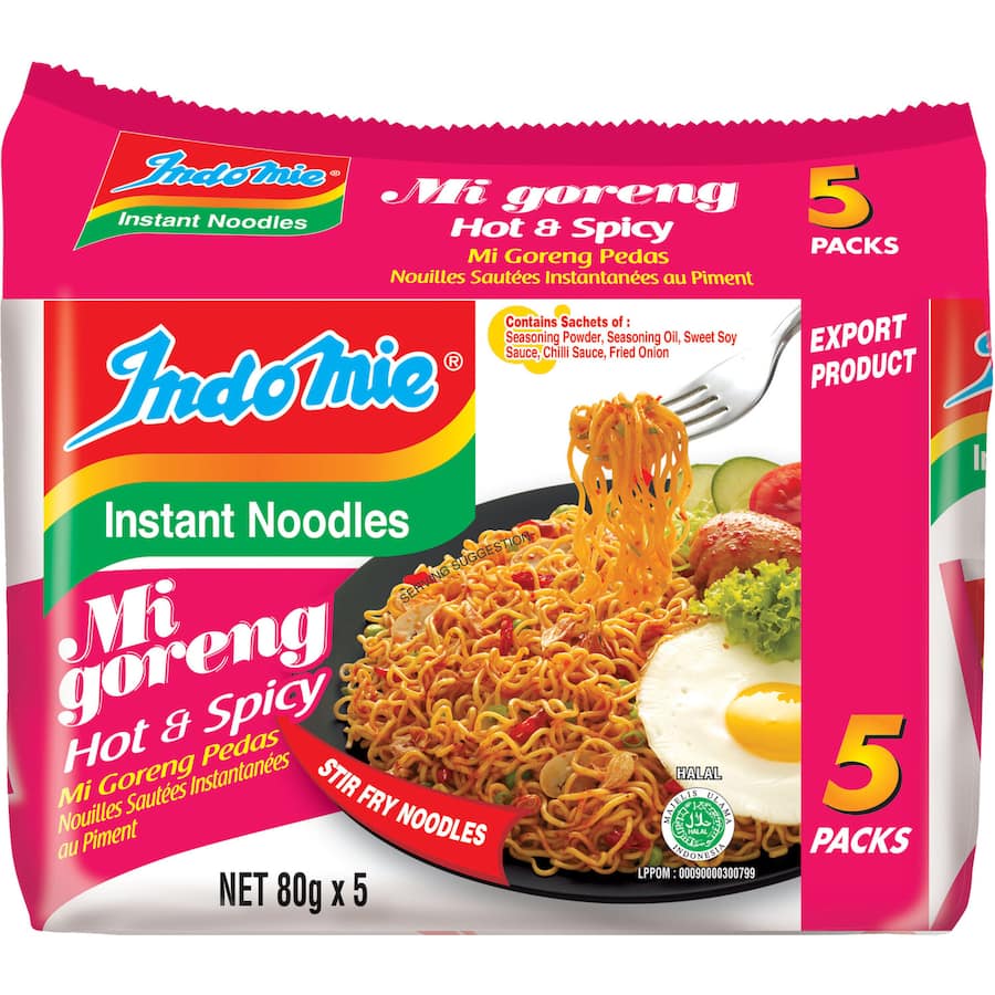 Indomie Instant Noodles Hot & Spicy Multi Pack 5pk 400g