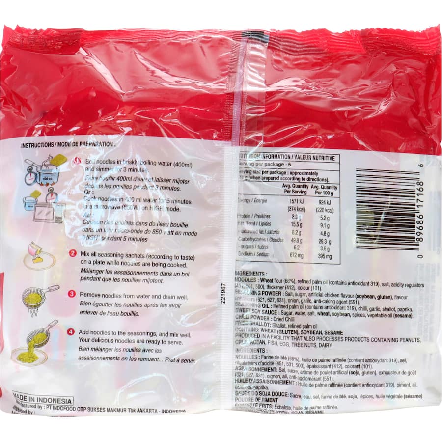 Indomie Instant Noodles Hot & Spicy Multi Pack 5pk 400g