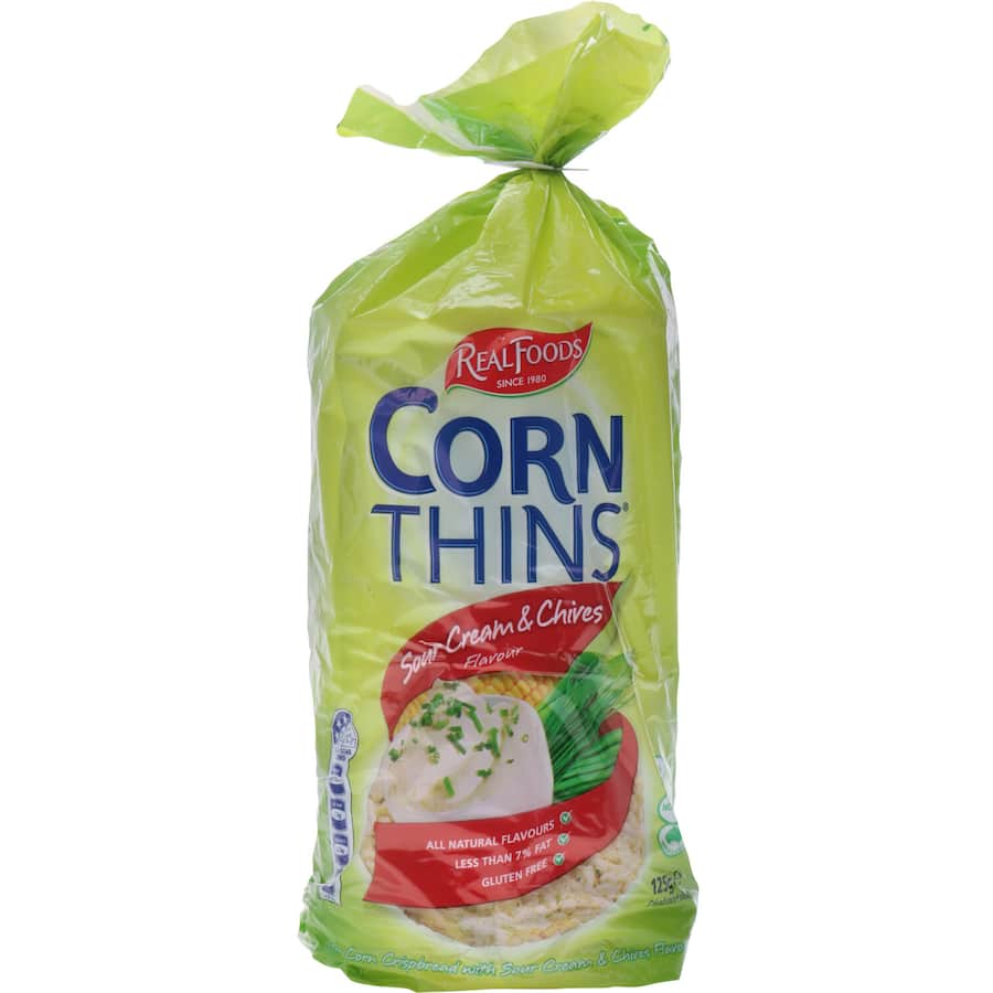 Real Foods Corn Thins Corn Cakes Sour Cream & Chives 125g