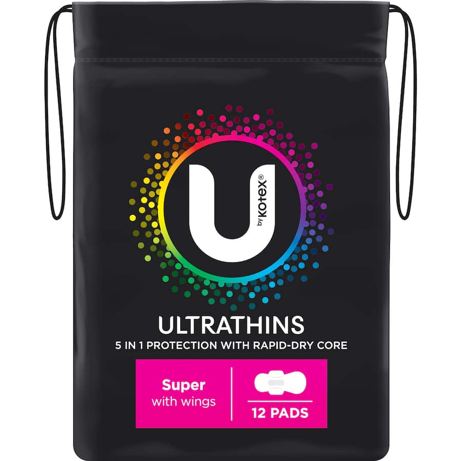 U By Kotex Pads Ultrathins Super With Wings 12pack