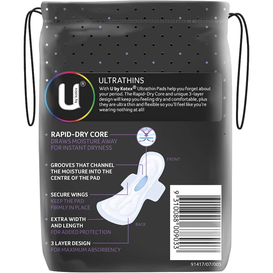 U By Kotex Ultra Thins Pads Overnight With Wings 10pack