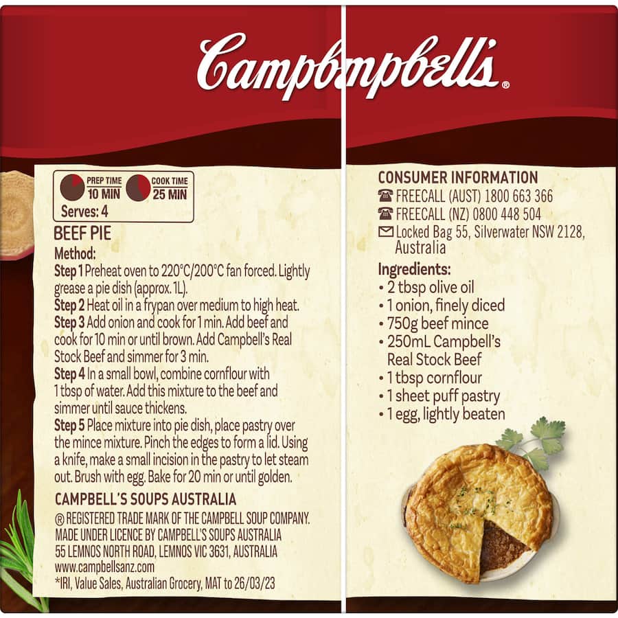 Campbells Real Stock Beef Stock Liquid Carton 250mL