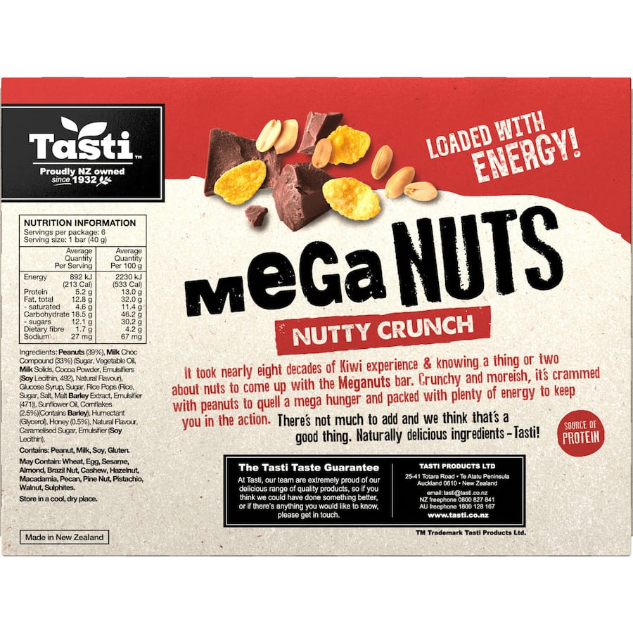 Tasti Mega Nuts Nut Bars Nutty Crunch 6pk 240g