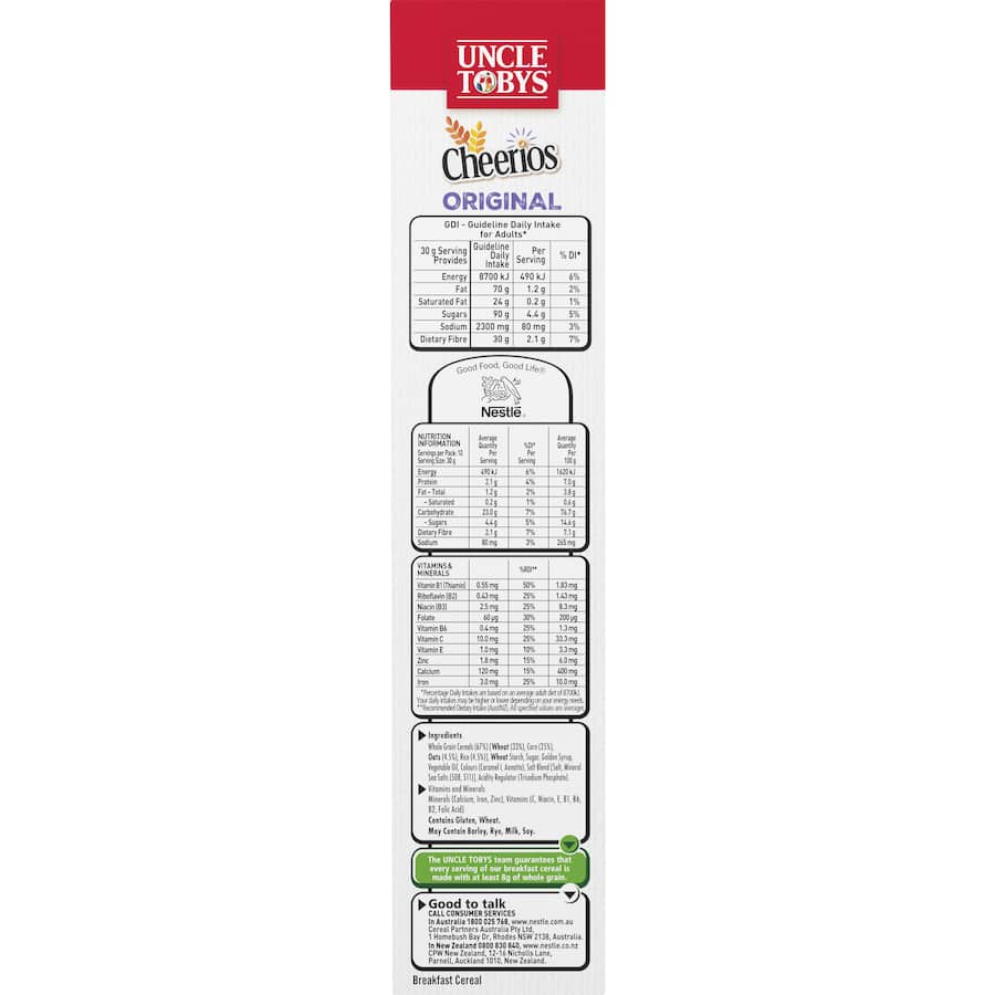 Uncle Tobys Cheerios Cereal Original Wholegrain Box 320g