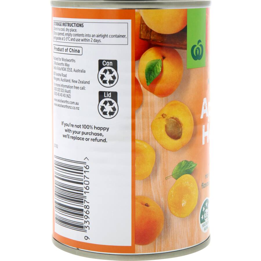 Woolworths Apricot Halves In Juice Can 410g