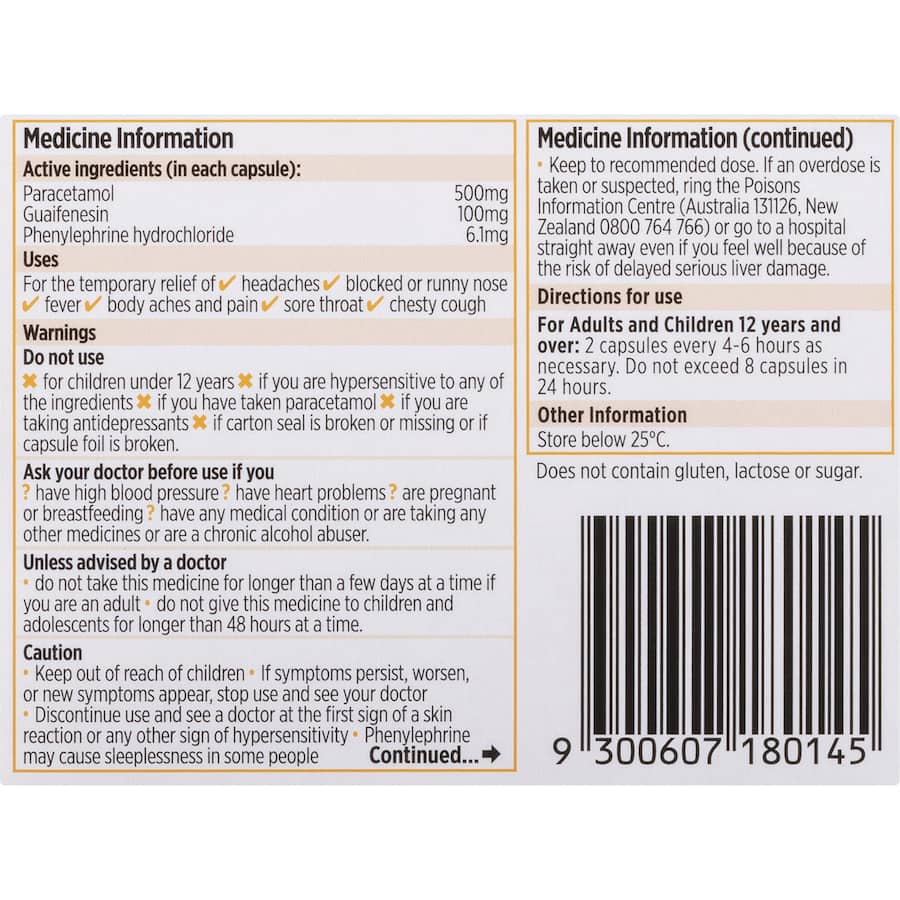 Codral Cold & Flu + Mucus Cough Capsules 16pack