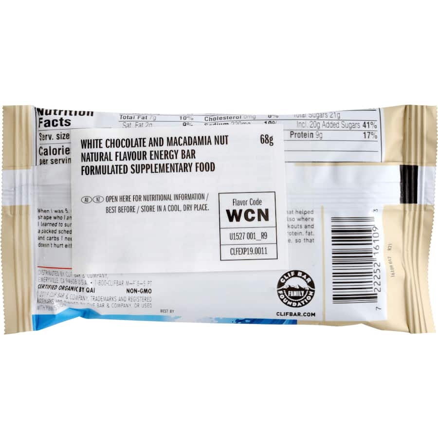 Clif Bar Nutrition Bar White Chocolate Macadamia 68g