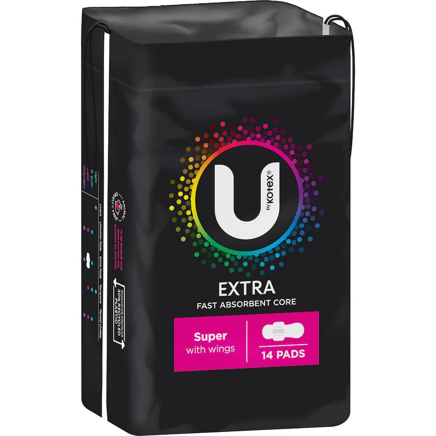 U By Kotex Extra Pads Super With Wings 14pack