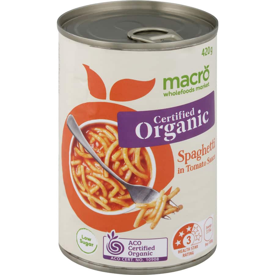 Macro Organic Spaghetti In Tomato Sauce Can 420g