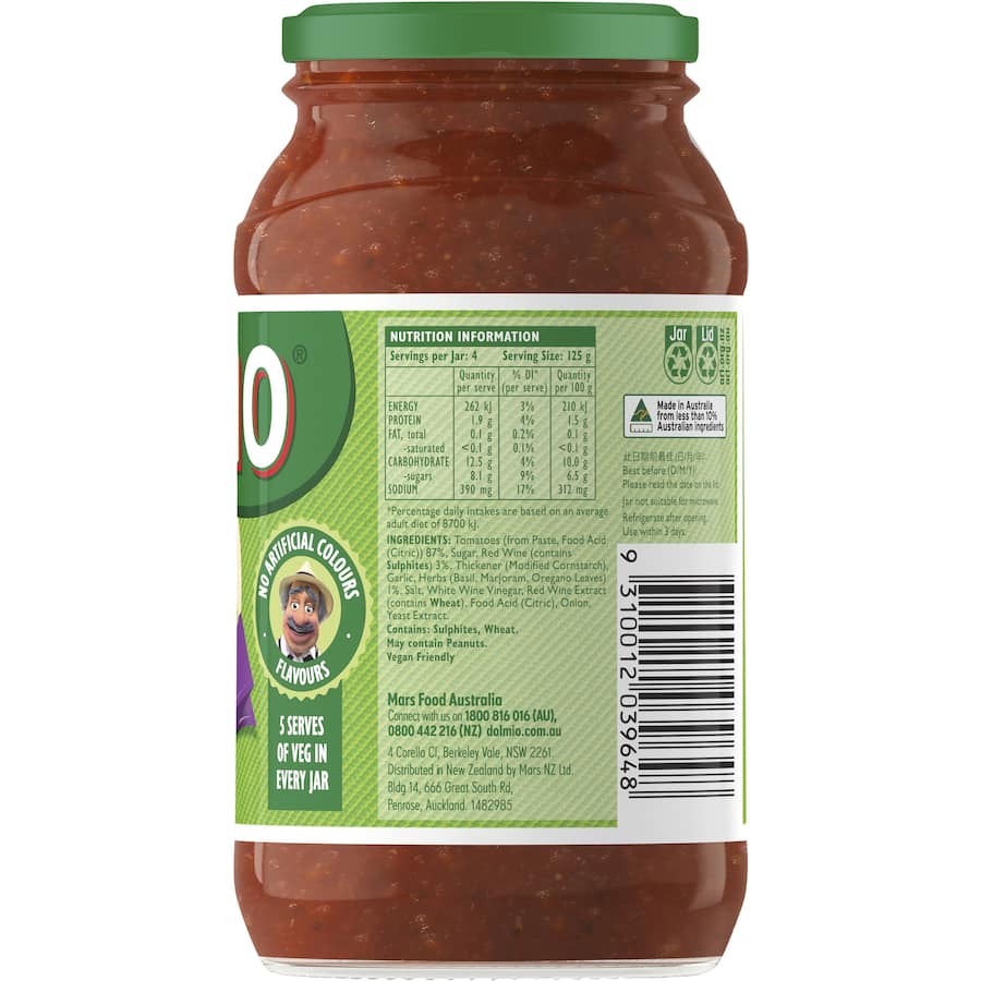 Dolmio Extra Pasta Sauce Red Wine & Italian Herb 500g