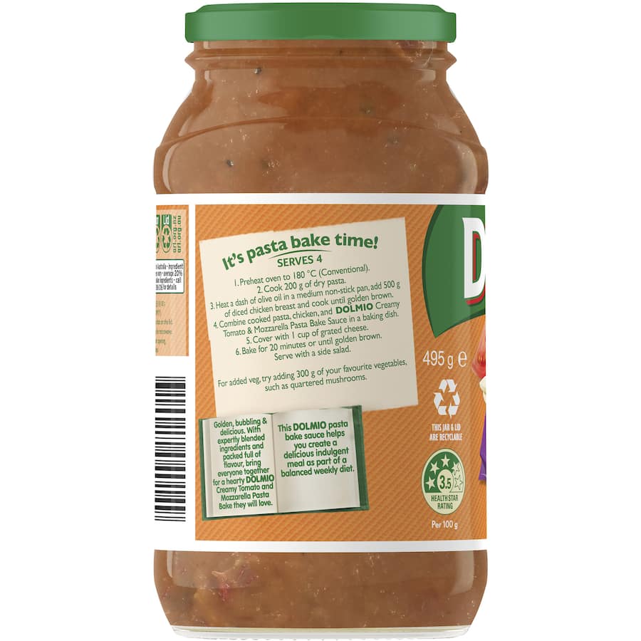 Dolmio Pasta Bake Pasta Sauce Creamy Tomato & Mozzarella 495g