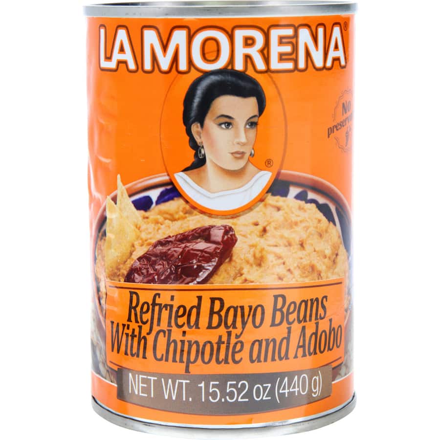 La Morena Refried Bayo Beans Chipotle & Adobo Tin 440g