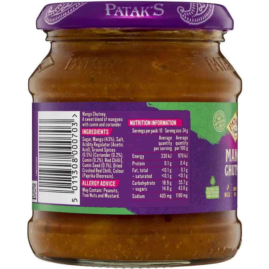 Pataks Chutney Mango Mild Jar 340g