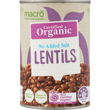 Macro Organic Lentils No Added Salt Can 425g
