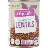 Macro Organic Lentils No Added Salt Can 425g