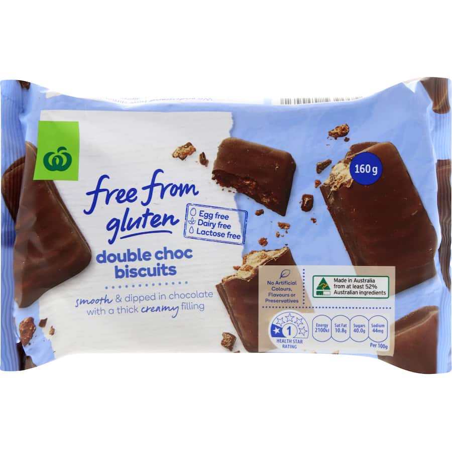 Woolworths Free From Gluten Biscuits Double Chocolate 160g