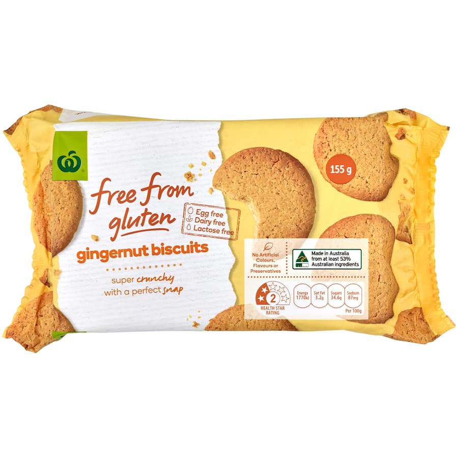 Woolworths Free From Gluten Biscuits Gingernuts 155g