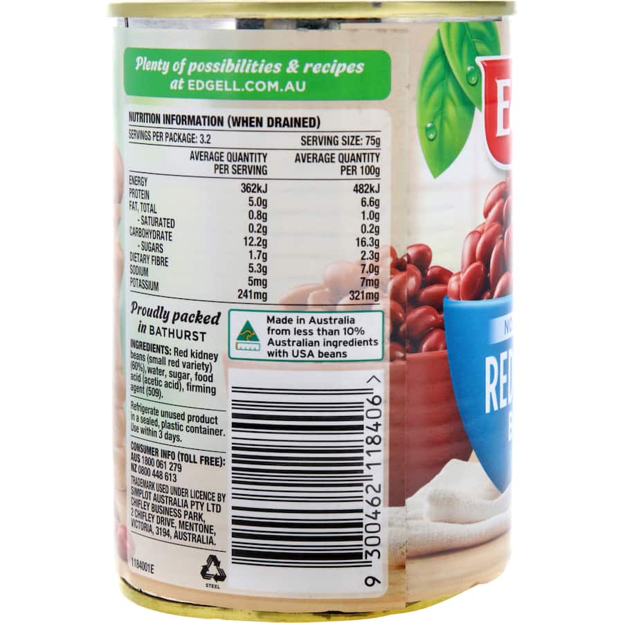 Edgell Beans Red Kidney No Added Salt Can 400g