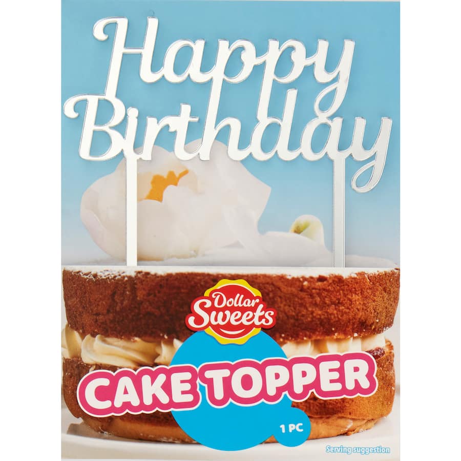 Dollar Sweets Cake Topper Silver Acrylic 1pack