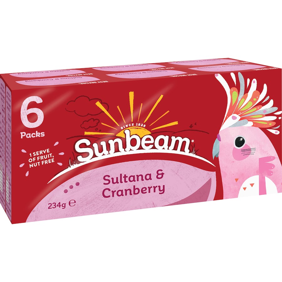 Sunbeam Fruit Snack Sultana & Cranberry 234g 6 x 39g