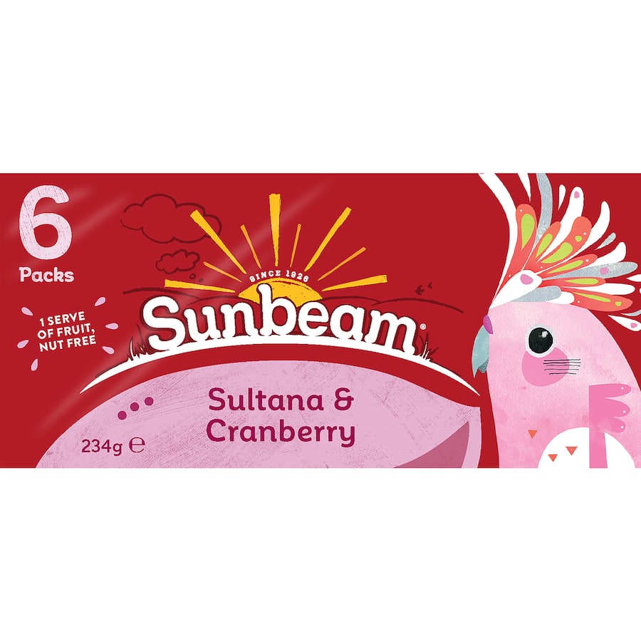 Sunbeam Fruit Snack Sultana & Cranberry 234g 6 x 39g